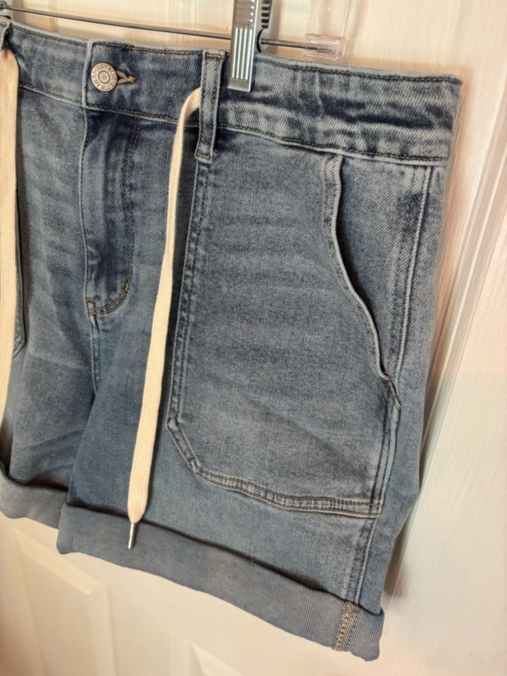Judy Blue Light Blue Denim Jean Shorts with Drawstring - Picture 3 of 8